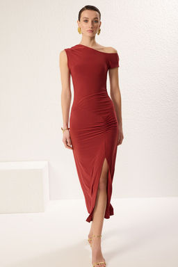 TRENDYOLMILLA Siyah Kay?k Yaka Vucuda Oturan Esnek Maxi Orme Elbise TWOSS25EL00383 фото 7