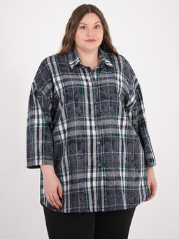 Рубашка женская больших размеров клетка стразы