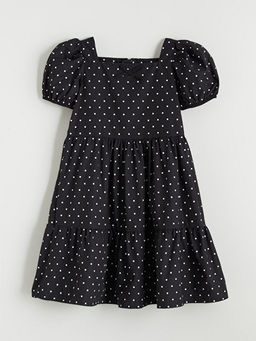 Kare Yaka Puantiyeli K?z ?ocuk Elbise