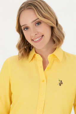 Женская желтая базовая рубашка с длинным рукавом - U.s. polo assn фото 2