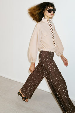 PANTAL?N ANCHO LUNARES / Marr?n / Crudo - Zara фото 4