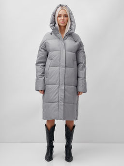 Пальто летучая мышь женское с капюшоном зимнее серого цвета 9619Sr - Mtforce фото 2