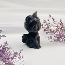 Радуга Самоцветов Фигурка резная Кошка из серебристого Обсидиана  фото 4