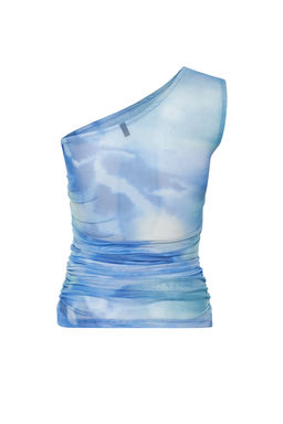 Lacivert Soyut Drape Detayl? Tek Omuzlu Fitted/Vucuda Oturan Tul Esnek Orme Bluz TWOSS24BZ00311