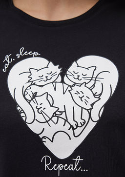 Bask?l? Siyah Tisort - Mavi фото 6