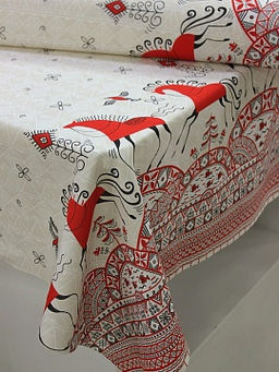 Рогожка Мезенская роспись - кони, ш.1.5м, хлопок-100%, 165гр/м.кв