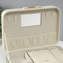 Шкатулка для украшений «Бантик», с зеркалом, искусственная кожа, бело-зелёная, 17×23.5×10 см