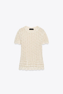 SHORT SLEEVE POINTELLE KNIT TOP - Zara фото 16