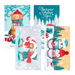 Набор кухонных полотенец Доляна Веселого Нового года 35х60см-4шт, 100% хл