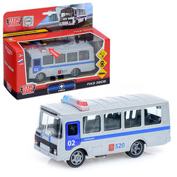 Машина металл ПАЗ 3205 14 см, (свет-звук, дв., багажник) инерц., в коробке