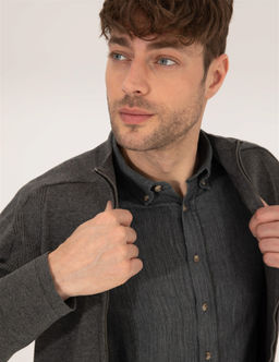 Gri Melanj Slim Fit Fermuarl_ Triko H_rka - Pierre cardin фото 3