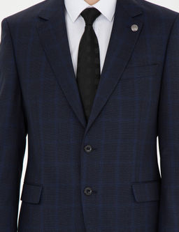 Lacivert Slim Fit %100 Y_n Ekose Tak_m Elbise