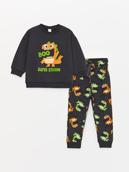 Bisiklet Yaka Uzun Kollu Bask?l? Erkek Bebek Sweatshirt ve Pantolon 2li Tak?m