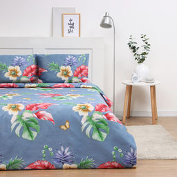 Постельное бельё 2 сп Экономь и Я Тропические листья 173*215см, 175*214см, 50*70см-2шт, 60г/м2, микрофибра