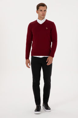 Erkek Slim Fit V Yaka Bordo Basic Kazak - U.s. polo assn фото 4