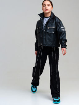 Куртка PlayToday для девочки из экокожи черная  фото 3