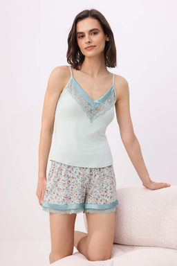 Mint Cicekli Dantel ve Saten Detayl? Orme Pijama Tak?m? THMSS26PT00141 - Trendyolmilla фото 2