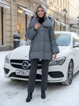 Куртка зимняя женская с большим капюшоном модная темно-серого цвета 7739TC - Visdeer фото 24