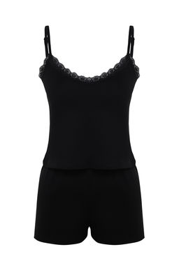 Trendyolmilla Siyah Dantelli Ip Ask?l? Viskon Sortlu Orme Pijama Tak?m? THMSS24PT00007  фото 7