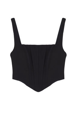 Siyah Ask?l? Korse Crop Dokuma Bluz TWOSS23BZ00938