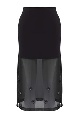 Siyah Tas Aplikeli Midi Party Etek TPRAW26ET00000 - Trendyolmilla фото 5