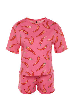 Pembe %100 Pamuklu Eglence Desenli Sortlu Orme Pijama Tak?m? THMSS24PT00002