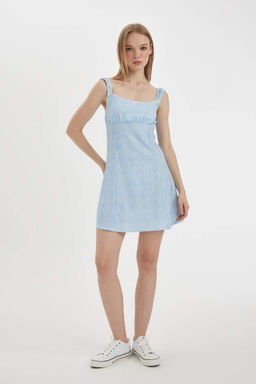 Мини-платье с v-образным вырезом и принтом на бретельках - Defacto фото 5