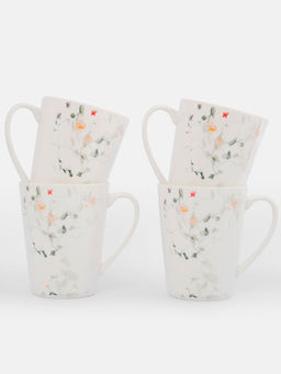 Кружка, 420 мл, 4 шт, фарфор N, белая, Цветы и листья, Primrose