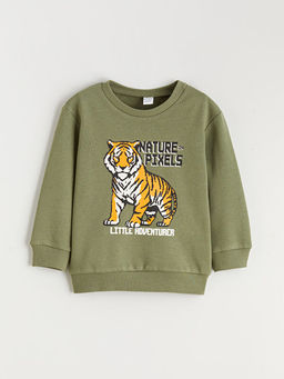 Bisiklet Yaka Bask?l? Erkek ?ocuk Kal?n Sweatshirt