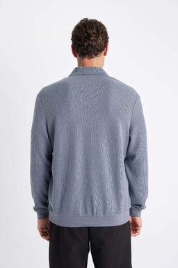 Жаккардовый свитшот стандартного кроя с воротником-поло - Defacto фото 6