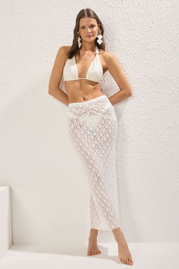 TRENDYOLMILLA Ekru Maxi Orme Drapeli Dantelli Plaj Etek TBESS25ET00008 фото 3