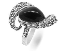 Кольцо из серебра марказит, оникс, SL-AGA82