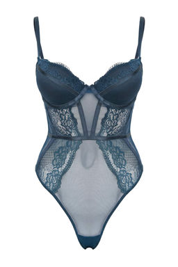 Lacivert Dantel/Tul S?rt Dekolteli Fitted Push Up Fantezi Body THMSS26BD00021