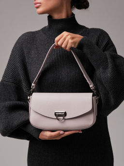 Сумка кожаная багет Azaro 31049 розовый дым