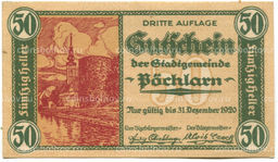 Банкнота 50 геллеров 1920 года Австрия  Пёхларн (нотгельд)