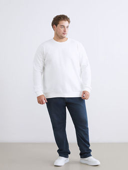 B?y?k Beden Bisiklet Yaka Bask?l? Erkek Kal?n Sweatshirt