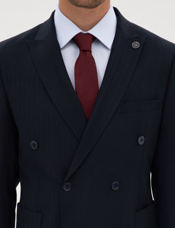 Lacivert Extra Slim Fit _izgili Kruvaze Tak_m Elbise