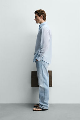 CAMISA REGULAR FIT  ALGOD?N - LINO / Celeste - Zara фото 3
