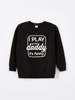 Bisiklet Yaka Bask?l? Erkek Bebek Sweatshirt
