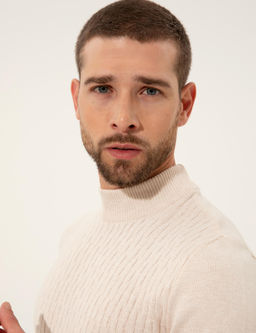 Ekru Slim Fit Yar_m Bal_k__ Yaka Triko Kazak - Pierre cardin фото 2