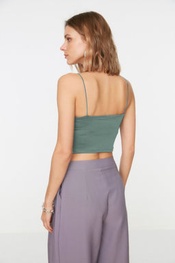 Mint Pamuklu Spagetti Ask?l? Fitted/Vucuda Oturan Crop Esnek Orme Atlet TWOSS20AL0006