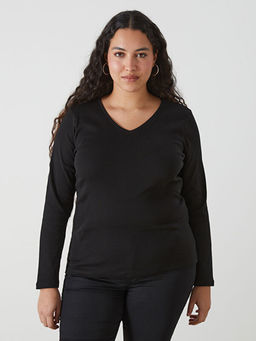 V Yaka D?z Uzun Kollu Kad?n Ti??rt - Waikiki фото 4