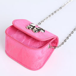 Сумка мини-клатч на магните, на длинной цепочке, розовая