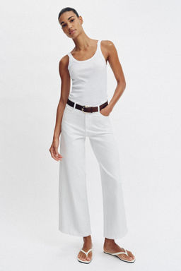 JEANS WIDE LEG CROPPED TIRO ALTO CINTUR?N / Blanco