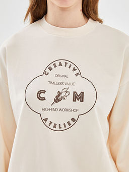 Bisiklet Yaka Bask?l? Kad?n Sweatshirt Tunik