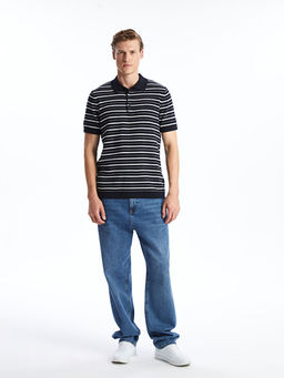 Polo Yaka K?sa Kollu ?izgili Erkek Triko Kazak