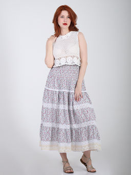 Дизайнерская юбка летняя с кружевом в цветочек - Almond фото 3