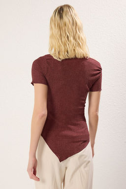 Trendyolmilla Bordo Asimetrik Buzgu/Drape Detayl? Vucuda Oturan Esnek Orme Bluz TWOSS25BZ00272  фото 11