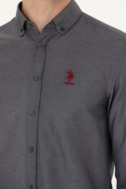 U. S. Polo Assn / Мужская базовая рубашка антрацитового цвета с длинным рукавом - U.s. polo assn фото 14