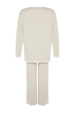 Bej Genis Kal?p Kontrast Renkli Triko Alt-Ust Tak?m TWOAW24AU00062